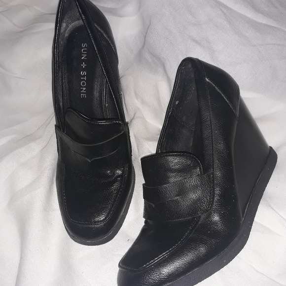 Sun + Stone Womens Jetta Faux Leather Slip On Wedge Heels sz 7 - Picture 5 of 6